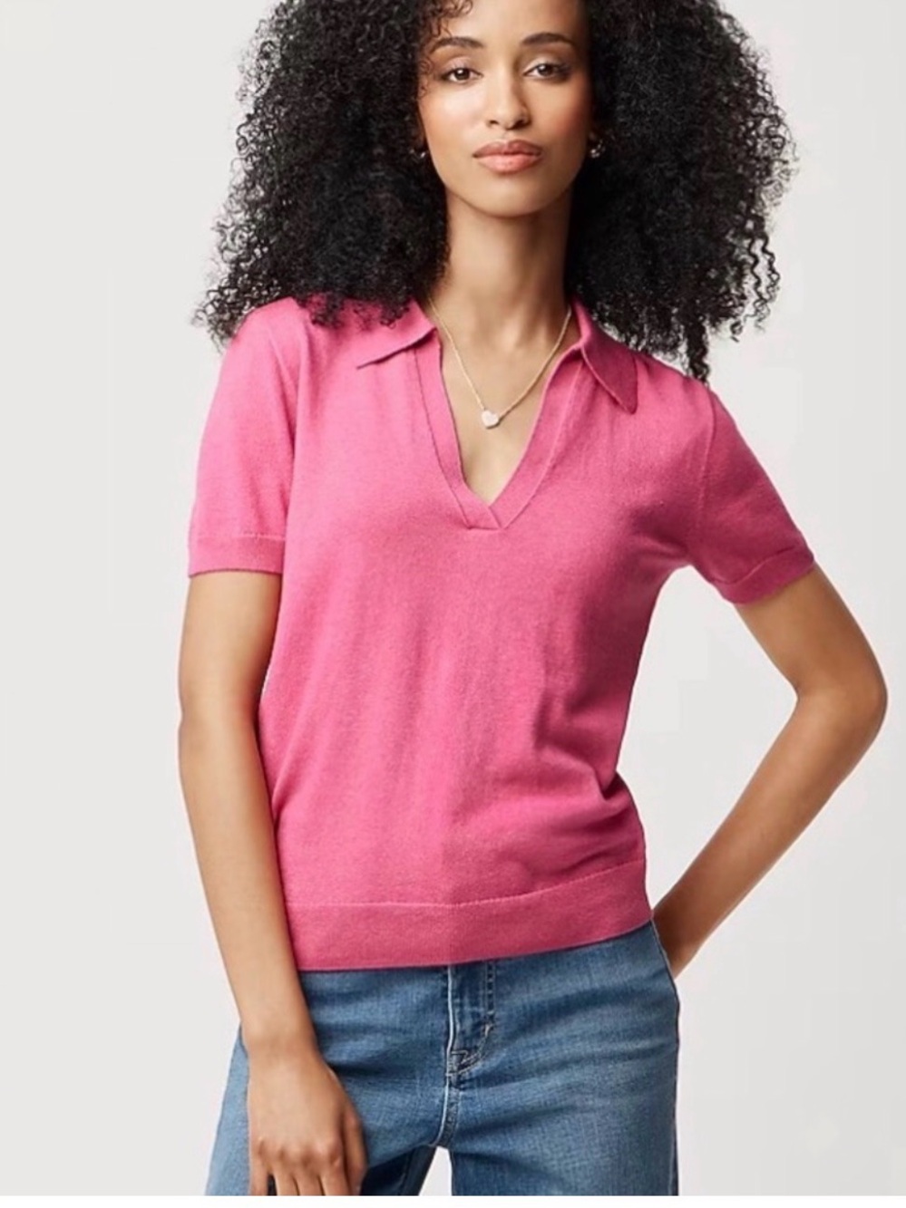 J. Crew Factory Pink Short-Sleeve V-Neck Polo Top